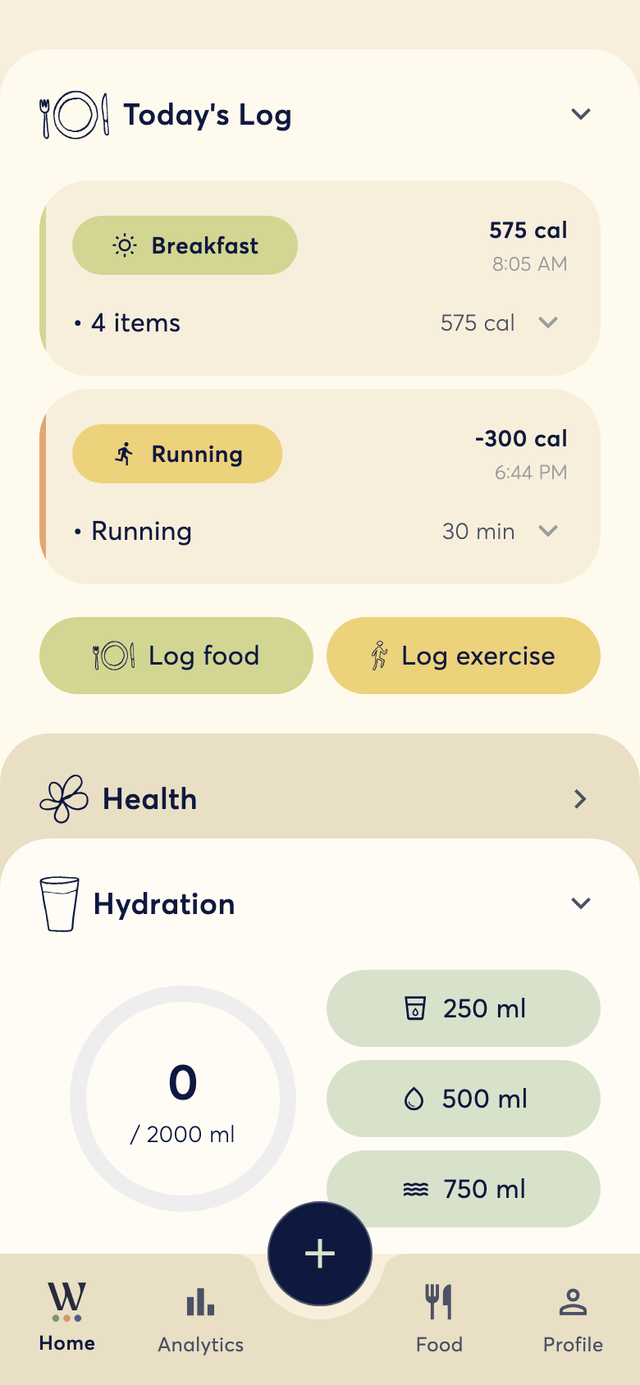 today's log — your day, water and devices