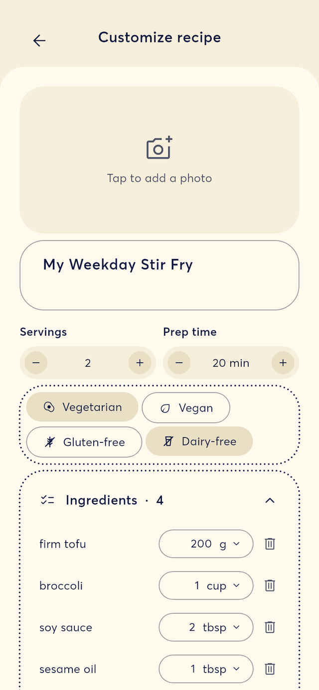 Adjusting a recipe to your taste